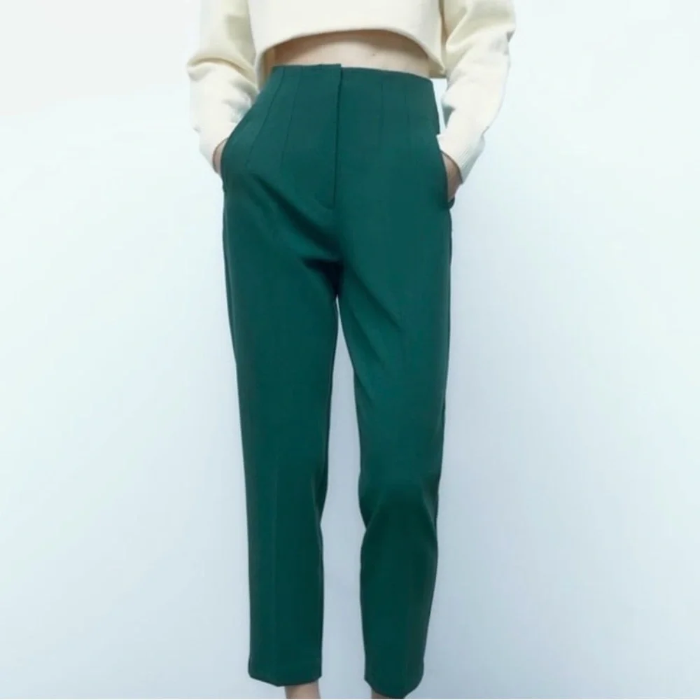 Zara Forest Green High Waisted Pants - Picture 1 of 6
